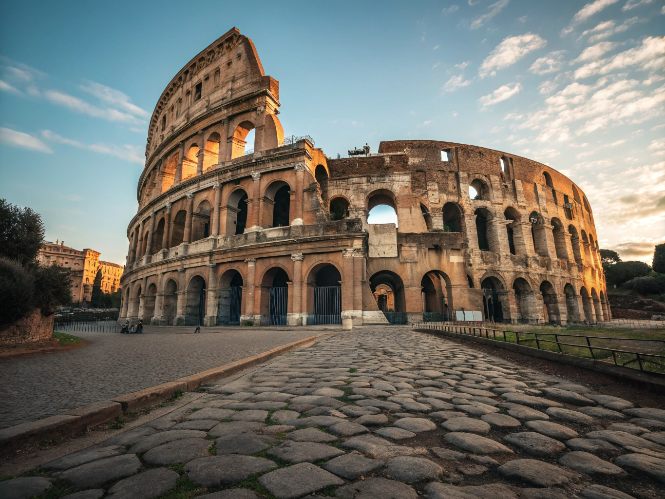 Panoramic black-and-white view of the Colosseum in Rome