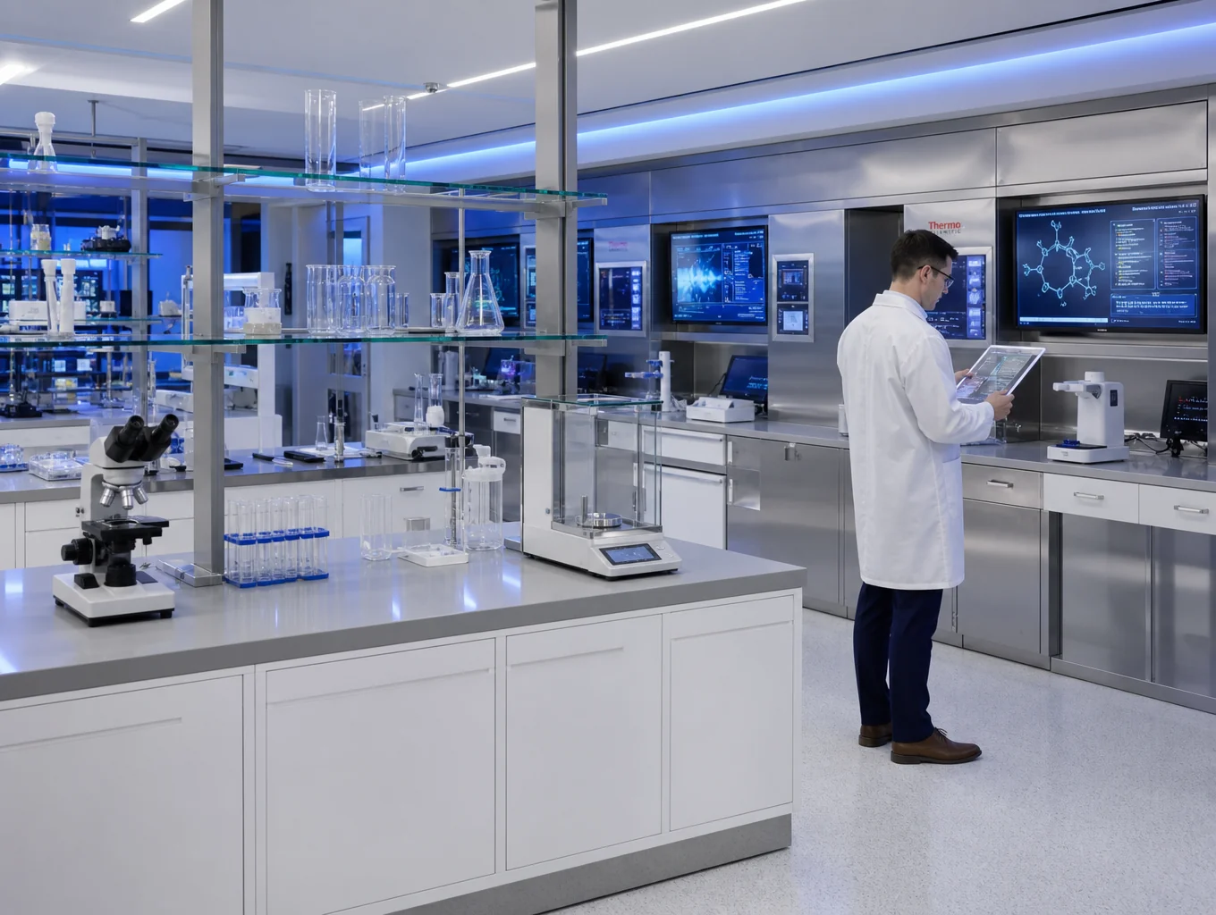 Modern laboratory workspace with advanced technology
